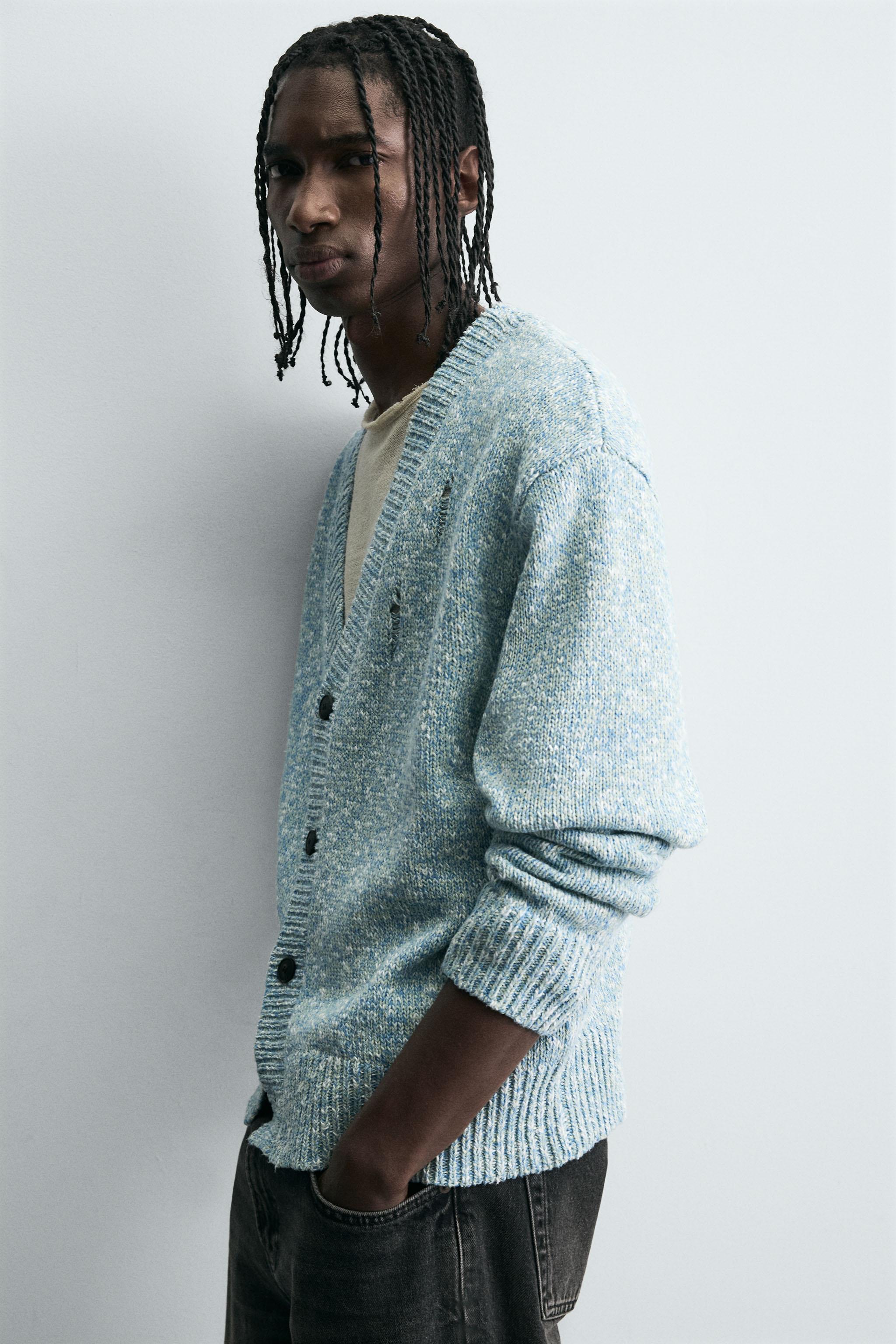 DISTRESSED TWISTED YARN CARDIGAN - Light blue | ZARA South Africa
