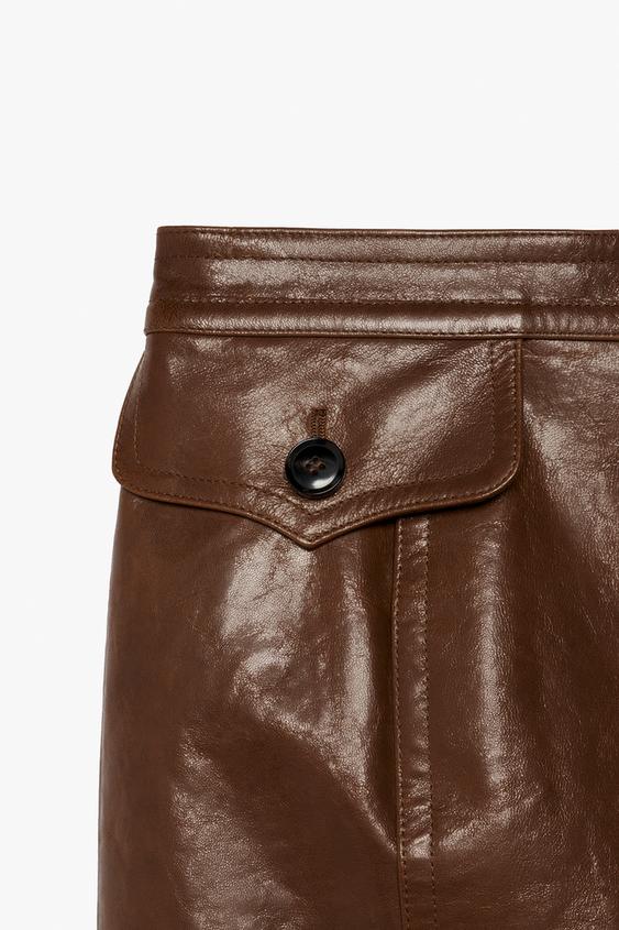 JUPE MIDI 100% CUIR POCHES ZW COLLECTION - Marron de Zara - Image 3