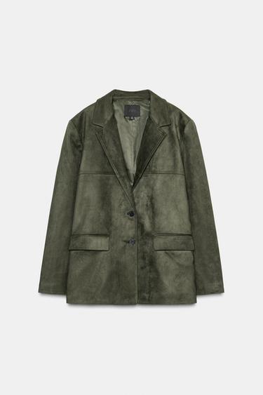 Zara FAUX SUEDE BLAZER - Moss green - Image 0