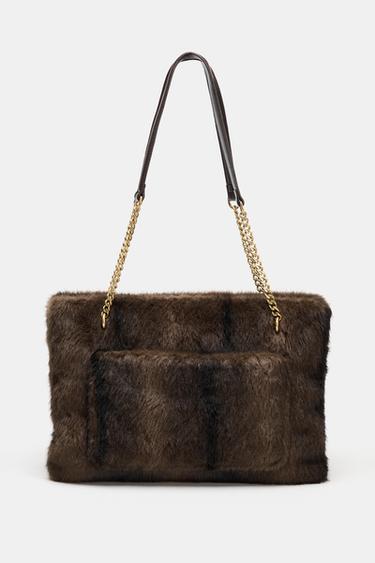 BOLSO DE HOMBRO EFECTO PELO - Marrón de Zara