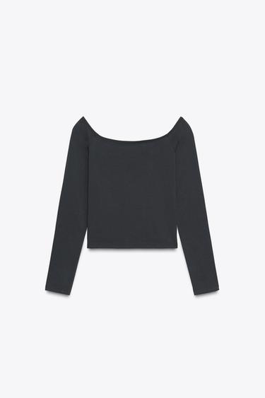 T-SHIRT ÉPAULES DÉNUDEES - Plomb de Zara - Image 7