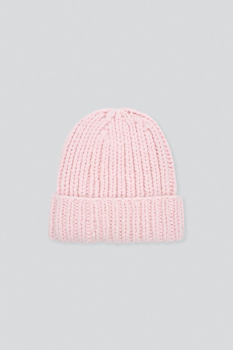 STRIPED 100% WOOL KNIT BEANIE — Pink / White
