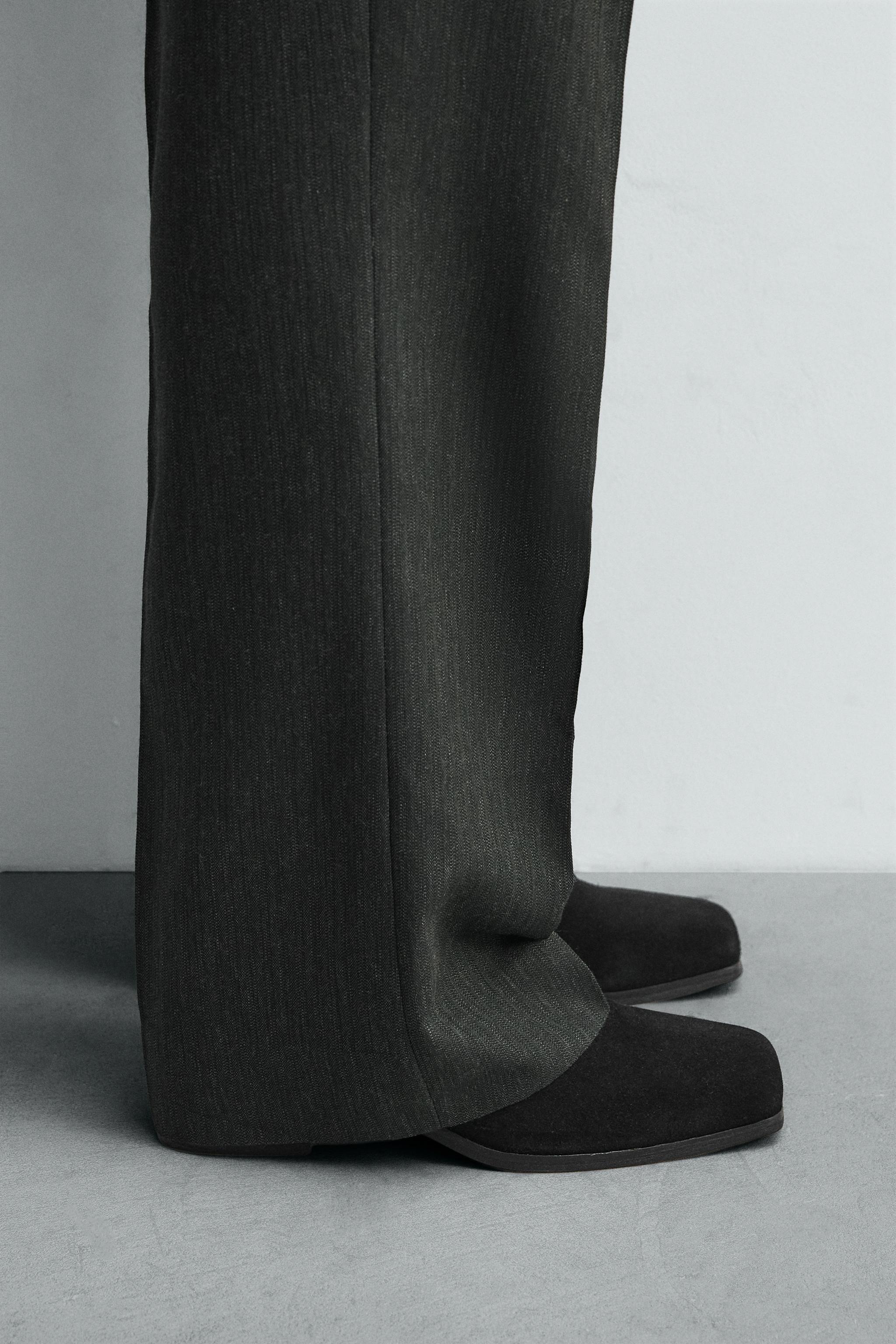 ZARA リアルレザーブーツ ブラック 24cm ZARA】フラットリアルレザーブーツ (ZARA/ロングブーツ) 125668435