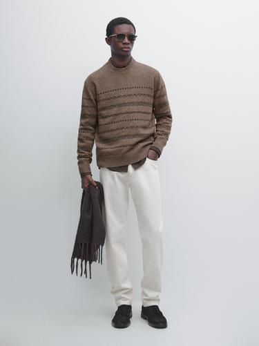 Jersey punto jacquard mezcla lana - marron/blanco de Zara - Imagen 0