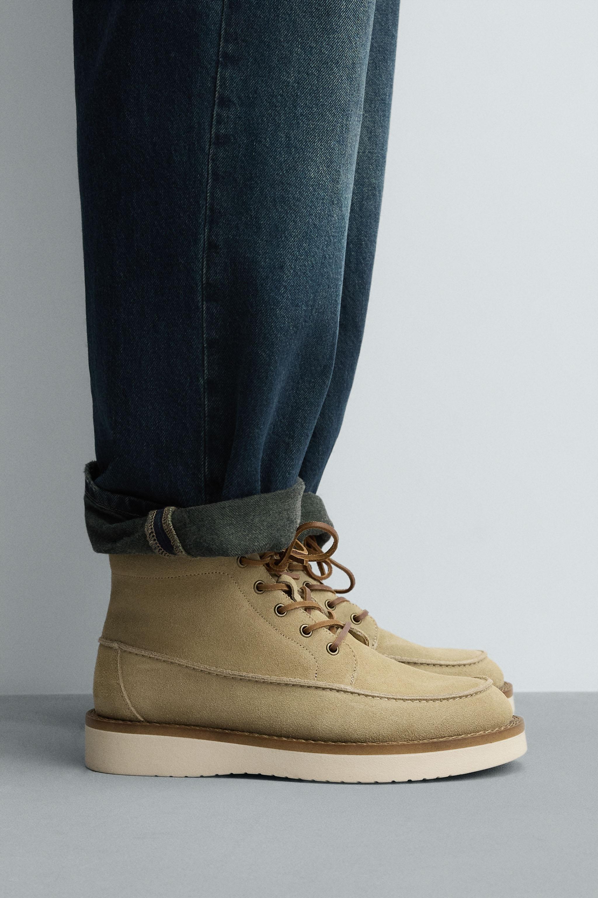 レザーレースアップブーツ - ベージュ | ZARA Japan / 日本