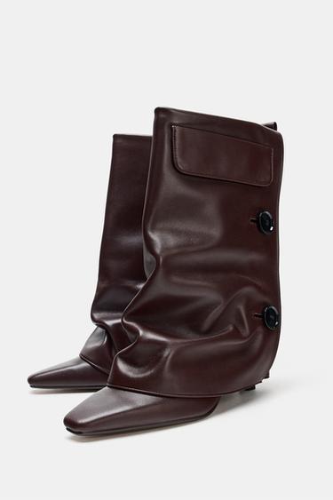 BOTTINES À TALONS EN CUIR ET LEGGINGS - Bordeaux de Zara - Image 5
