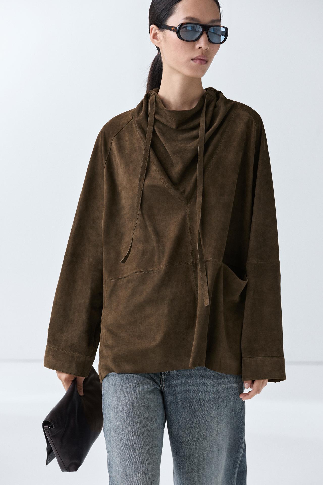 Suede high neck shirt — Khaki Green