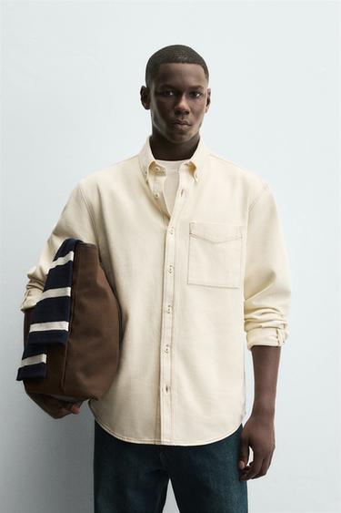 Zara 撞色明線襯衫式外套 - 裸色