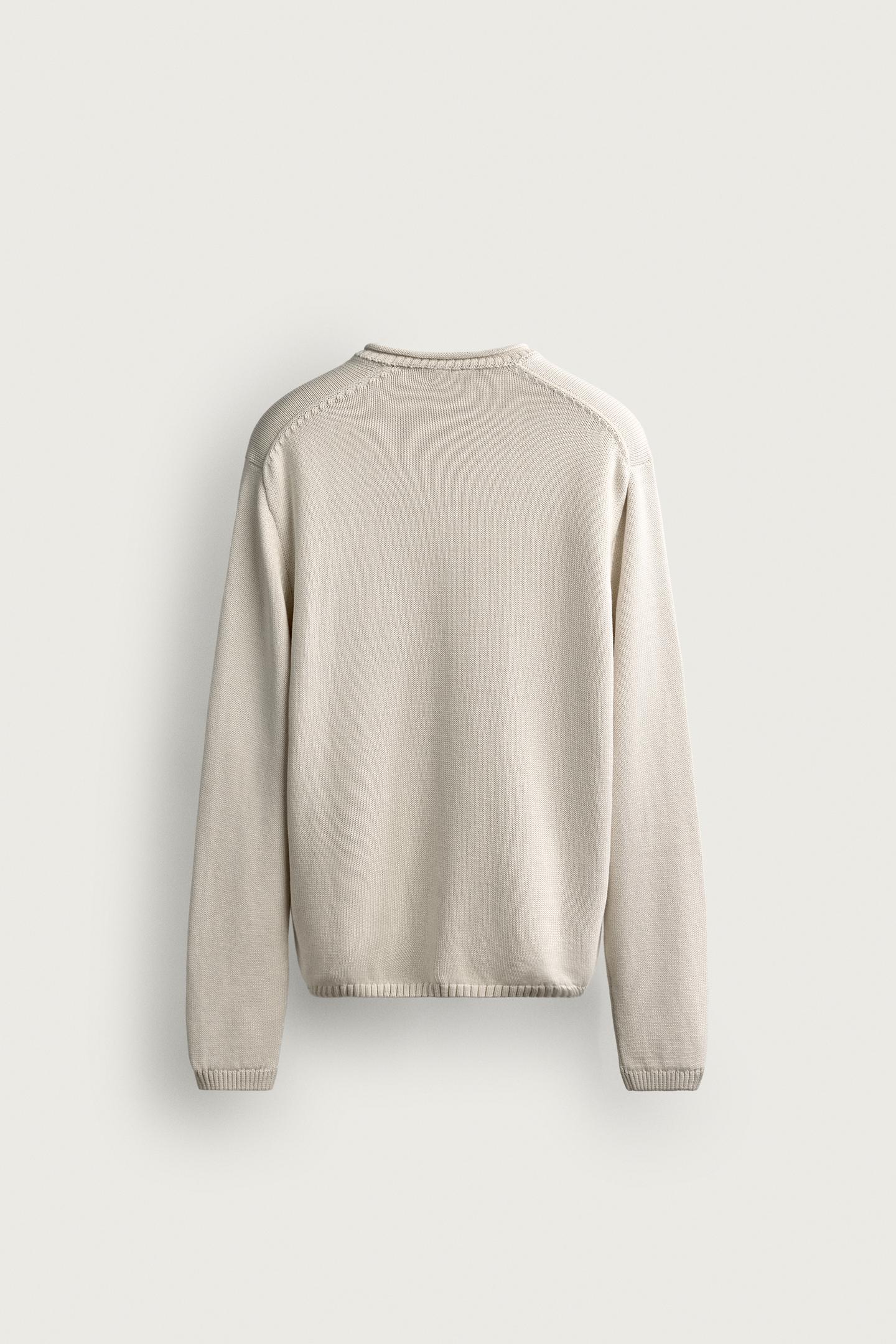 Мужской свитер Zara Regular Fit V-NECK, цвет: Костяной — фото 8