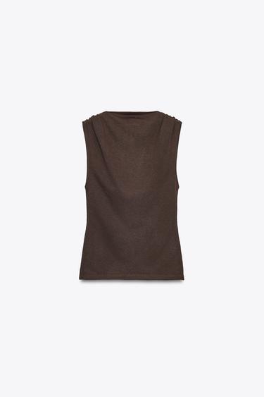 TOP PUNTO CORTADO - Marrón de Zara
