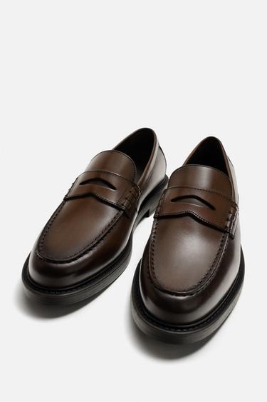 LEATHER PENNY LOAFERS - Brown by Zara - Image 1