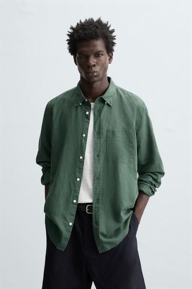 Zara LINEN - COTTON SHIRT - Green