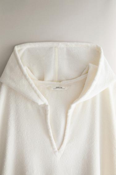 COTTON TERRYCLOTH BEACH PONCHO — Ivory 2