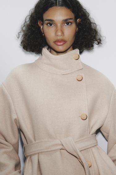 WOOL BLEND COAT WITH BELT - Sand by Zara