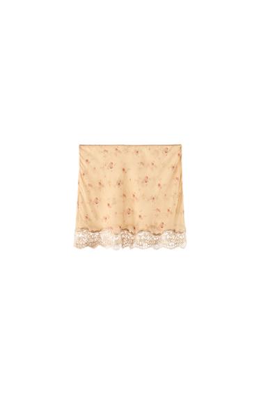 FALDA ESTAMPADO FLORES ENCAJE - Naranja de Zara