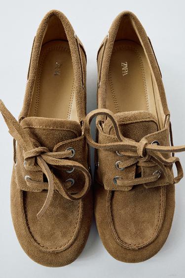 Zara SUEDE NAUTICAL LOAFERS - Sandy Brown