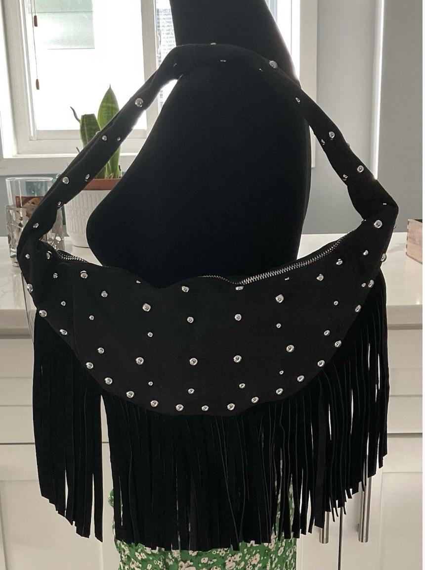OVAL FRINGED STUDDED BAG 100 COW LEATHER - Image 2