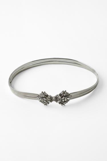 DOUBLE ELASTIC RHINESTONE BELT - Silver by Zara