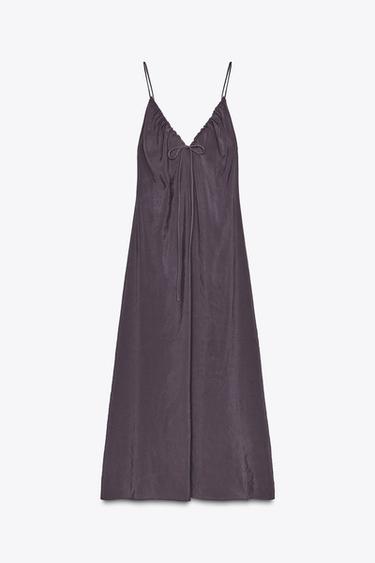 FLOWING MIDI DRESS WITH RUFFLED NECK - Purple by Zara - Image 4