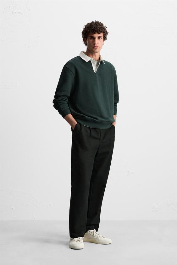 CONTRAST COLLAR POLO SWEATSHIRT