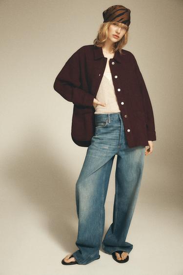 ZW COLLECTION DENIM OVERSHIRT WITH POCKETS - Burgundy by Zara - Image 0