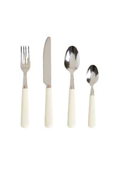 4-PIECE CUTLERY SET WITH COLOURED HANDLE - Cream by Zara