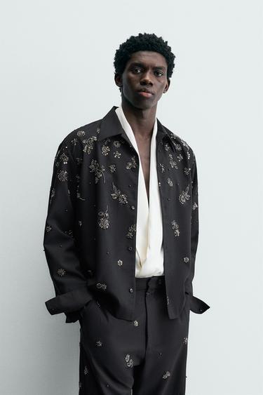 Zara LIMITED EDITION FLOWY SEQUIN SHIRT - Dark navy