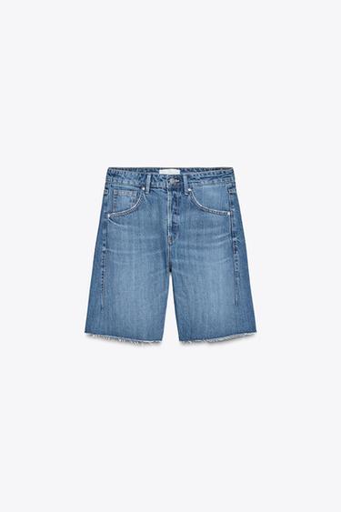 TRF MID-WAIST BELT LOOP DENIM BERMUDA SHORTS - Navy blue by Zara
