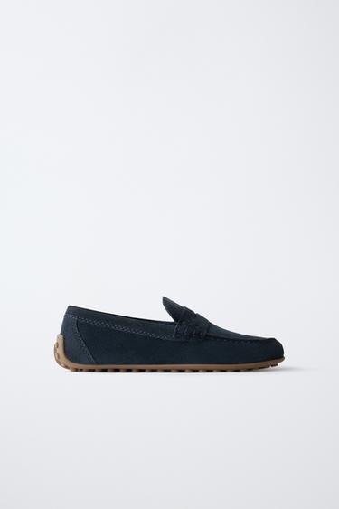 Zara SPLIT LEATHER LOAFERS - Navy Blue