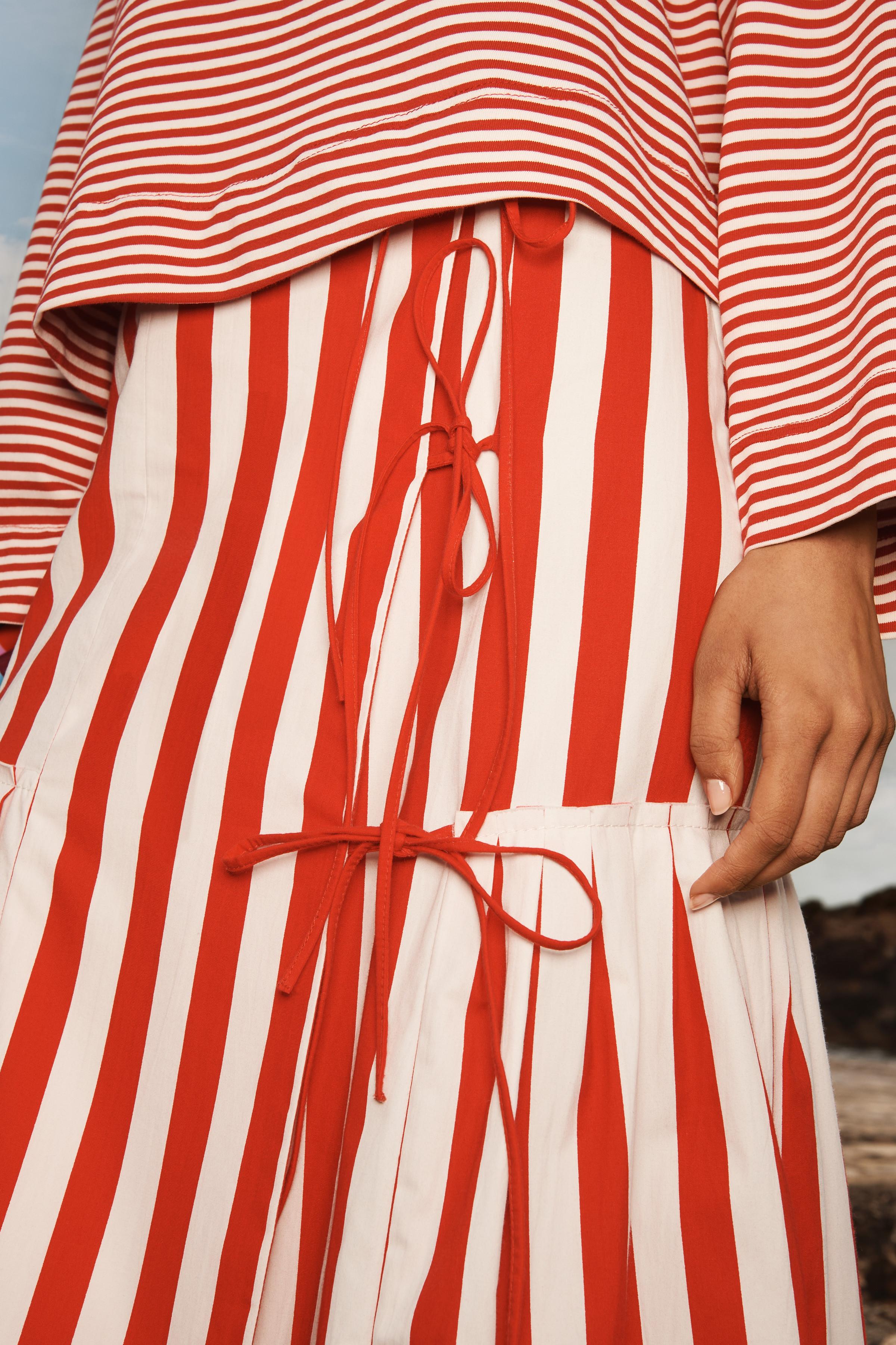 【ZARA】LIMITED EDITION ストライプミディスカート3656/710/061 LIMITED EDITION STRIPED MIDI SKIRT - White / Red | ZARA