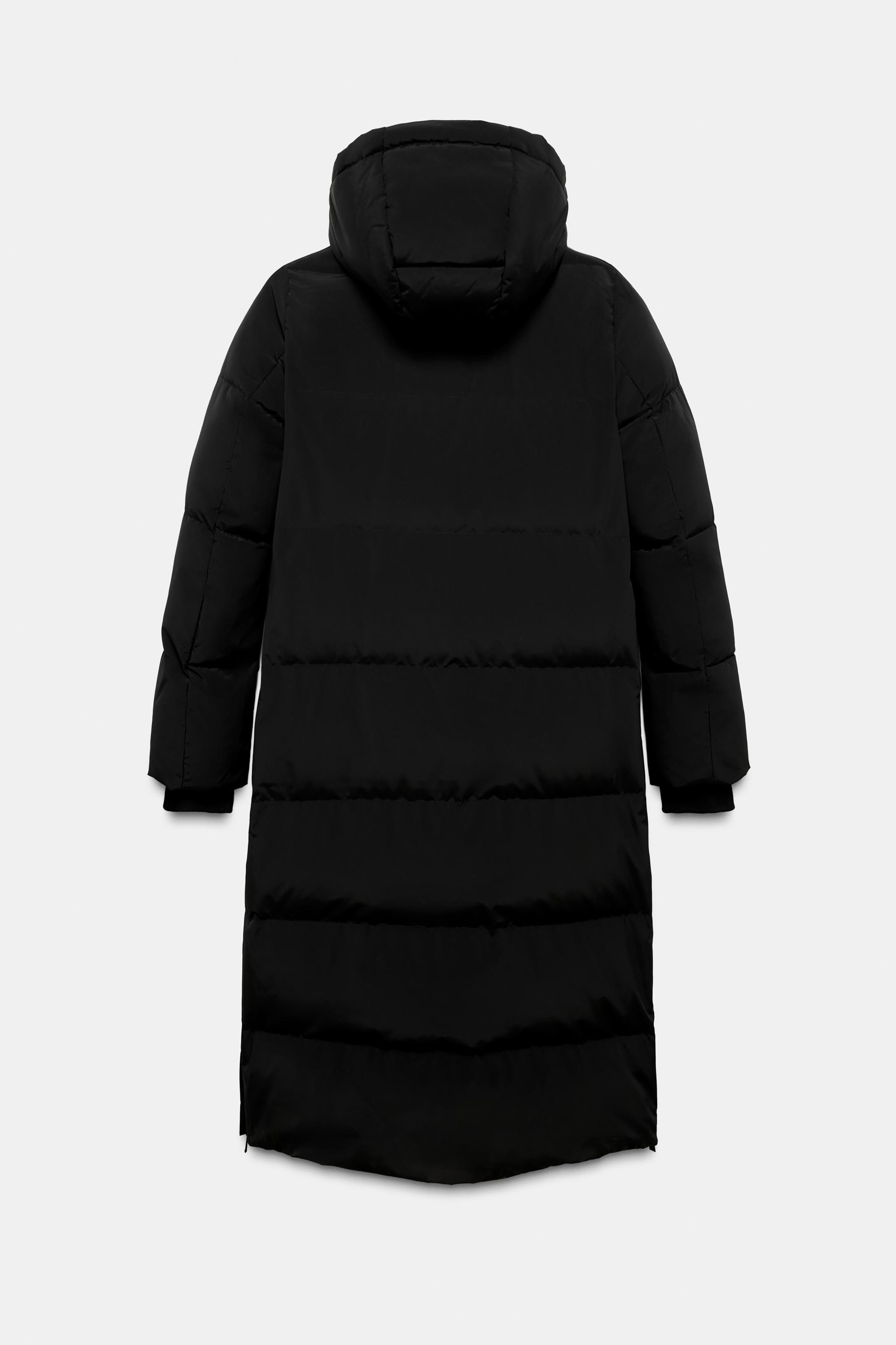 【HamU★】 美品♡ZARA ロングダウンジャケット フード付き ロング丈撥水防風フード付きダウンジャケット - ブラック | ZARA