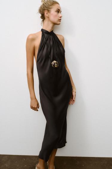 ROBE MIDI SATINÉE DOS NU - Noir de Zara - Image 2