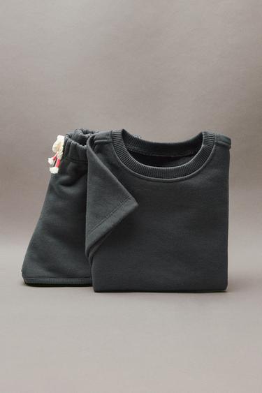 PLAIN MEDIUM WEIGHT T-SHIRT AND BERMUDA SHORTS SET - Anthracite grey by Zara