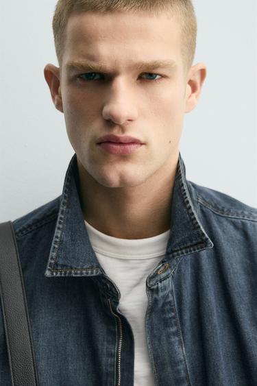 CHEMISE EN DENIM À FERMETURE ÉCLAIR - Bleu de Zara - Image 4
