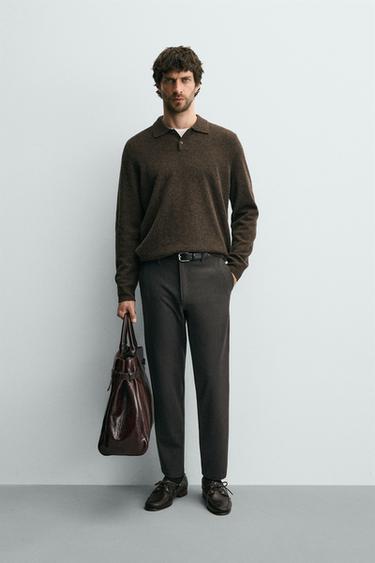 COMFORT TEXTURED CHINO TROUSERS - Brown marl by Zara