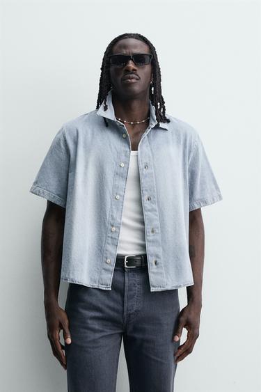 ДЖИНСОВАЯ РУБАШКА BOXY FIT — ГОЛУБОЙ от Zara