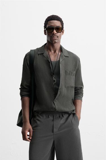 Zara 100% LINEN SHIRT - Gray / Tan