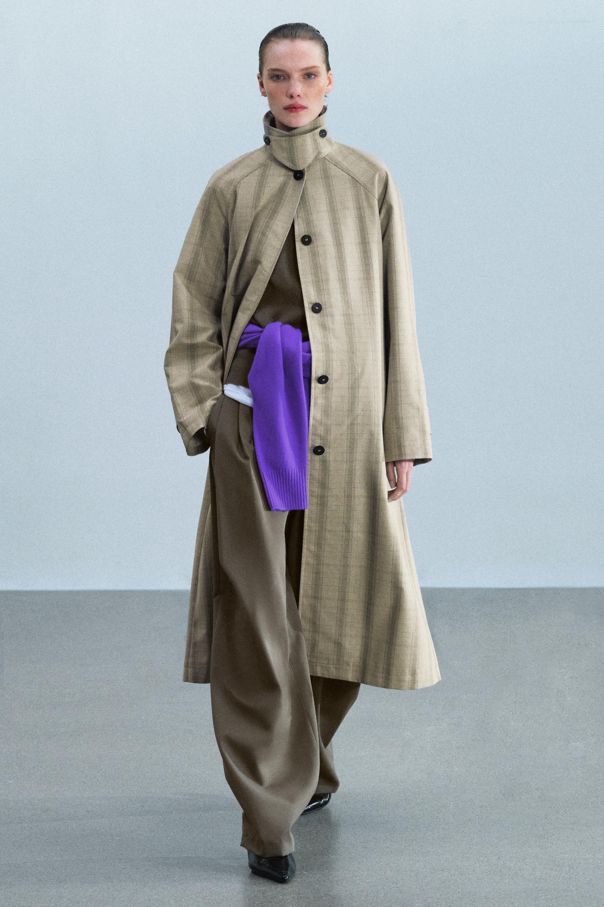 Zara ZW COLLECTION UZUN EKOSE TRENÇKOT