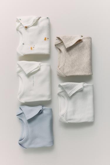 PACK CINCO BODIES CASITAS - Crudo / Azul de Zara