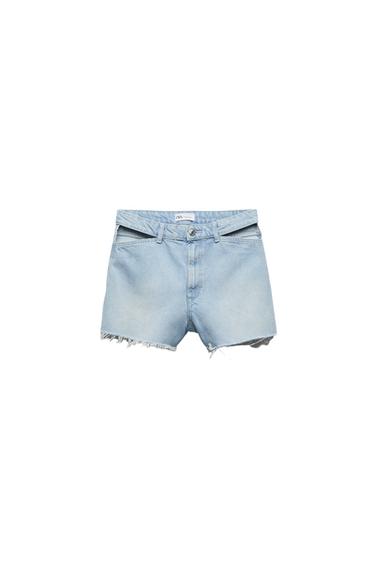 CUT-OUT DENIM BERMUDA SHORTS