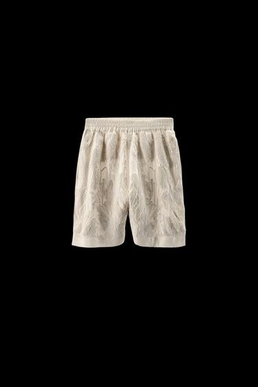 Zara BEADED TEXTURED SHORTS - Ecru - Image 0