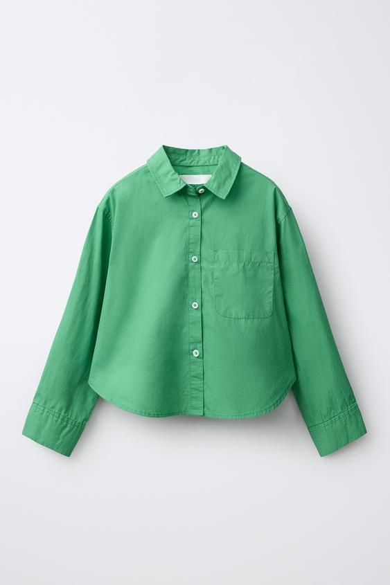 Детская рубашка Zara Solid Poplin, цвет: Зелёный