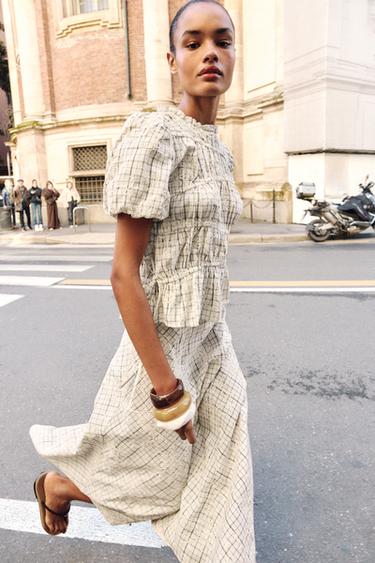 CHECK EMBROIDERED TOP WITH BOWS - Black / White by Zara - Image 4