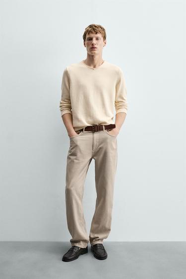 COTTON V-NECK RELAXED FIT JUMPER - Ecru by Zara