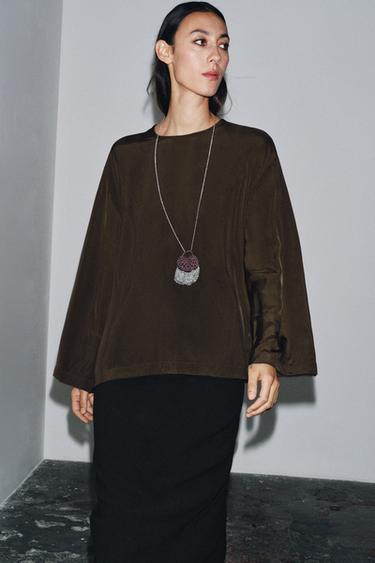 BLOUSE FLUIDE ZW COLLECTION - Marron de Zara - Image 2