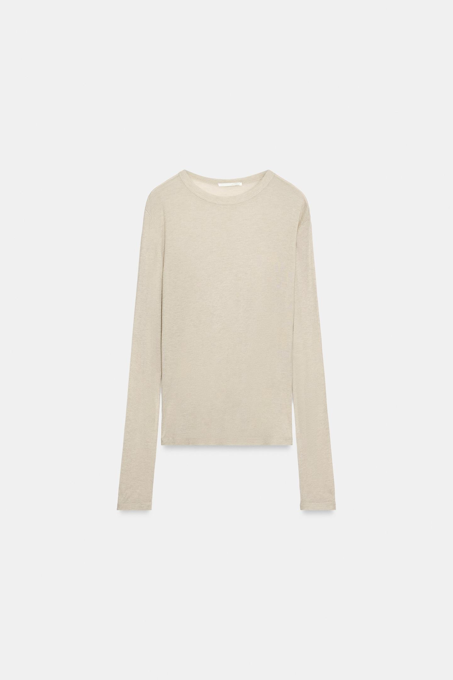 Женская футболка Zara Crew Neck, цвет: Коричневый / Серо-коричневый — фото 6