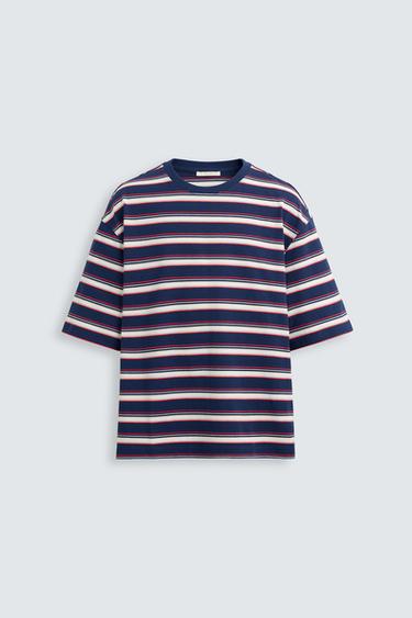 Zara STRIPED T-SHIRT - Blue / Black