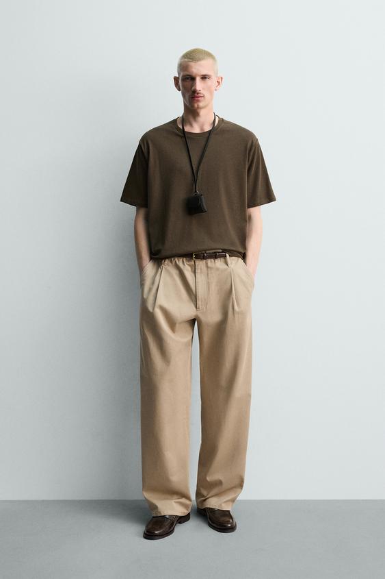 CAMISETA REGULAR FIT MEZCLA ALGODÓN - Marrón de Zara - Imagen 0