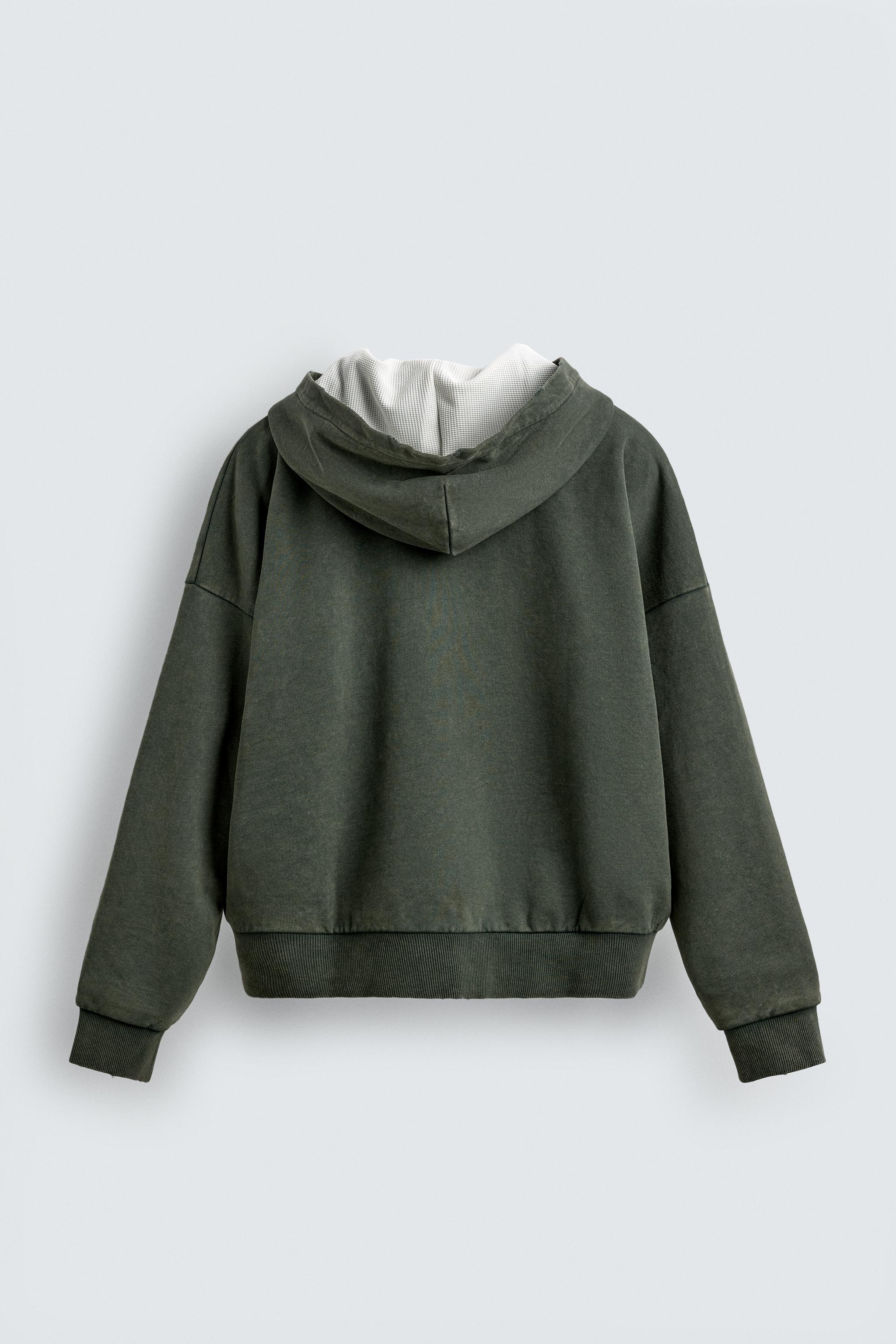 COMBINED WAFFLE HOODIE SWEATSHIRT - Khaki | ZARA Canada