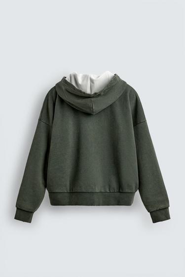 SWEAT BIMATIÈRE À CAPUCHE ET CARREAUX - Kaki de Zara - Image 8